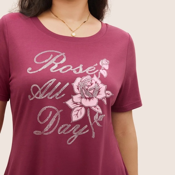 BloomChic Plus Size 2XL Natural Flowers Rhinestone Round Neck T-shirt us18-20 - Picture 3 of 7